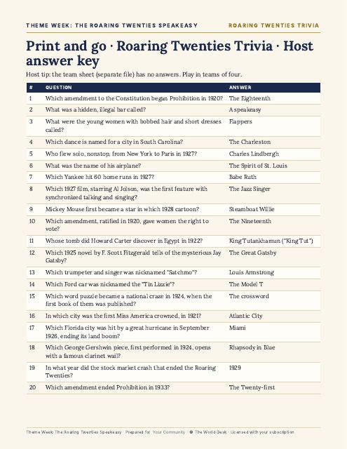 Preview of the first page: Trivia answer key
