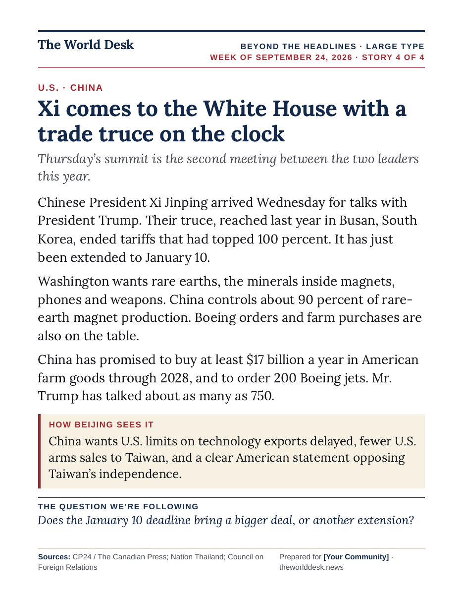 Beyond the Headlines, story 4 of 4: Xi comes to the White House with a trade truce on the clock
