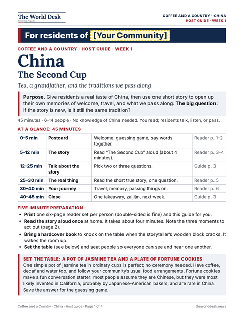 First page of the China host guide for Coffee and a Topic
